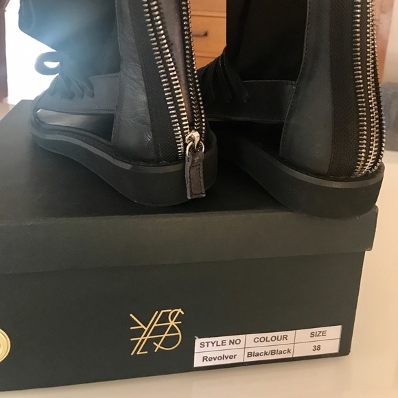 Mod Black Open Toe Tied Sandals with Suede Cuff - Picture 3 of 3